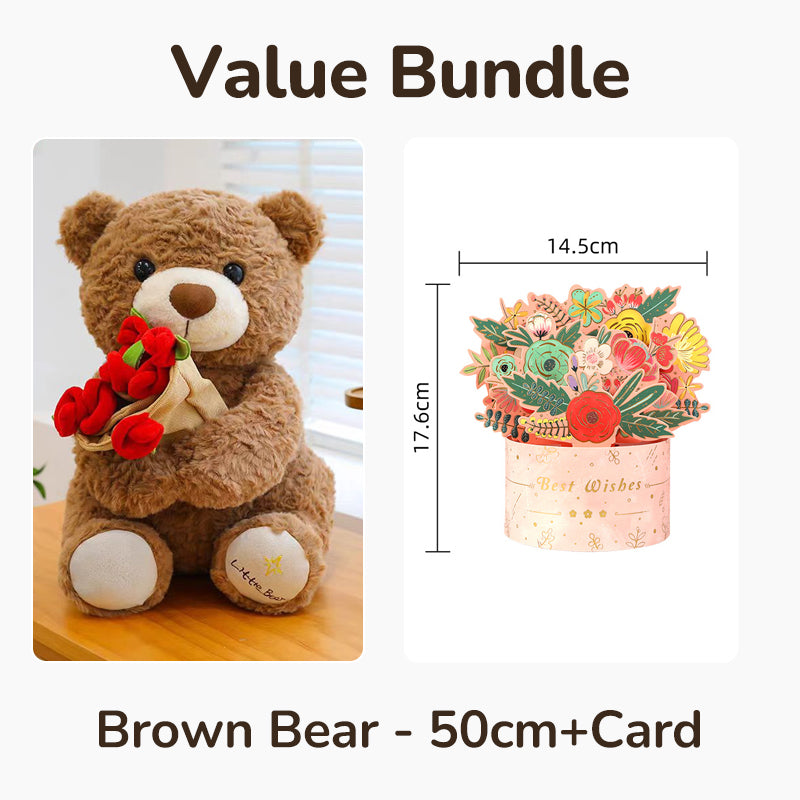 Animal Bear Gift with Rose Flower Bouquet