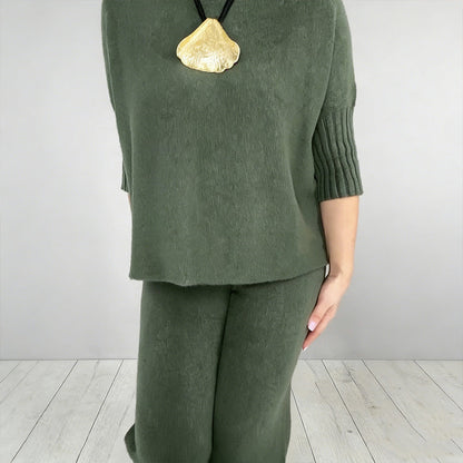 Women's High Neck Half-Sleeve Top & Pants Set