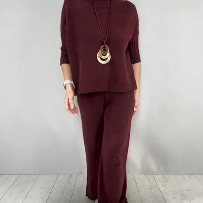 Women's High Neck Half-Sleeve Top & Pants Set