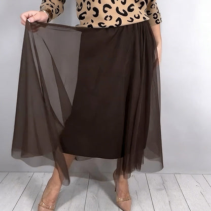 Women's Leopard Print Top & Mesh Skirt 2-Piece Set