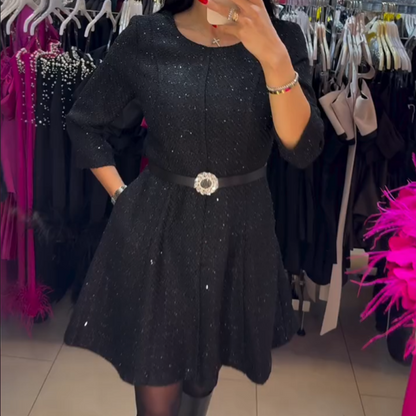 Women's Long Sleeve Sparkle A-Line Dress