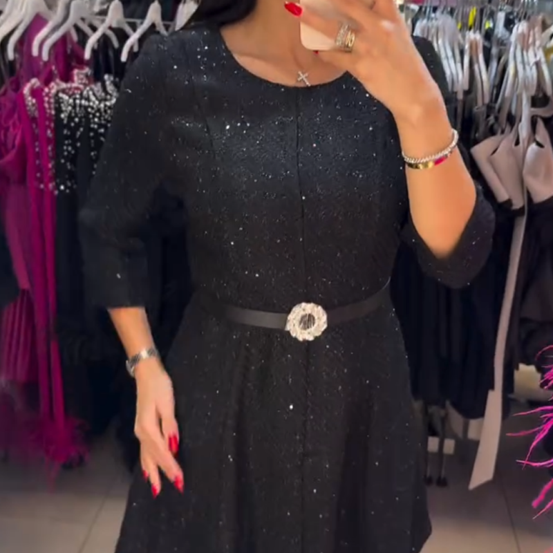 Women's Long Sleeve Sparkle A-Line Dress