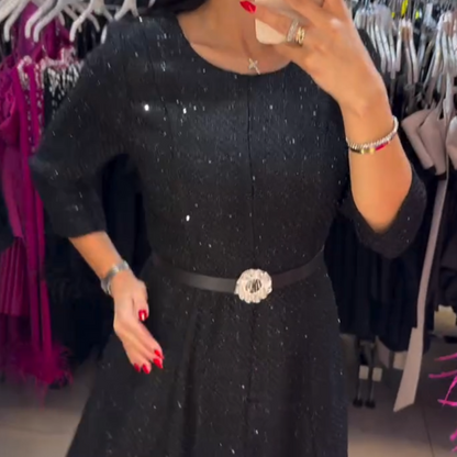 Women's Long Sleeve Sparkle A-Line Dress