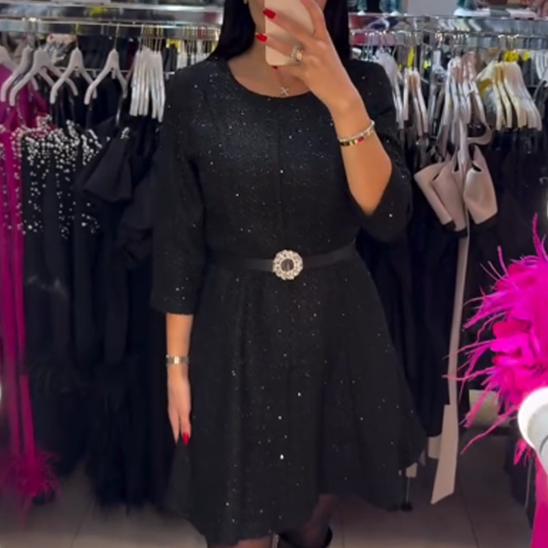 Women's Long Sleeve Sparkle A-Line Dress