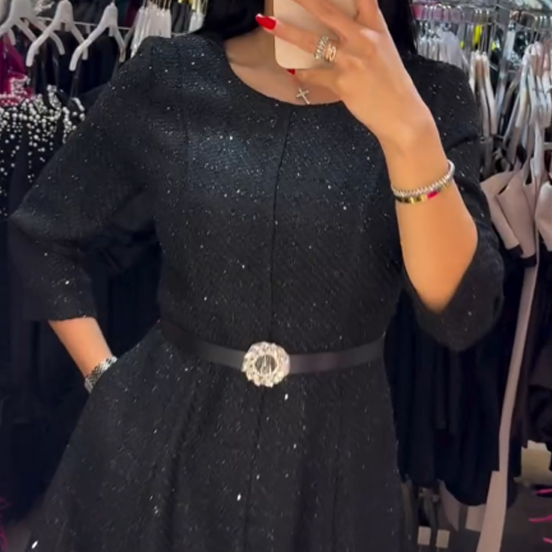 Women's Long Sleeve Sparkle A-Line Dress