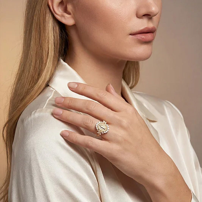 Elegant Virgin Mary Emblem Ring