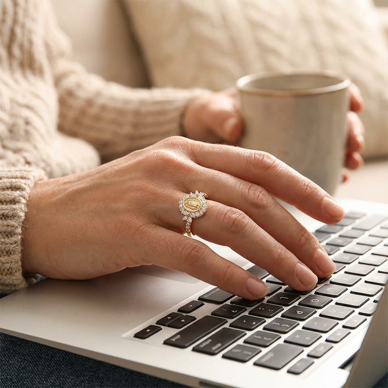 Elegant Virgin Mary Emblem Ring