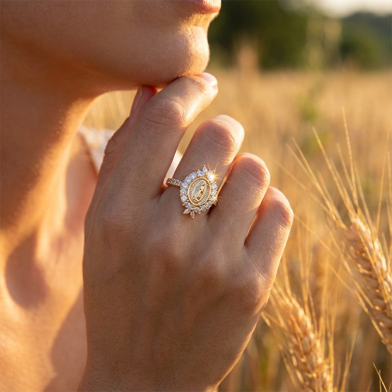 Elegant Virgin Mary Emblem Ring