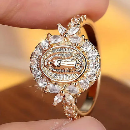 Elegant Virgin Mary Emblem Ring