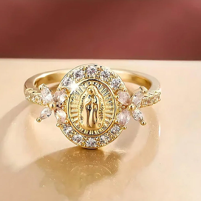 Elegant Virgin Mary Emblem Ring
