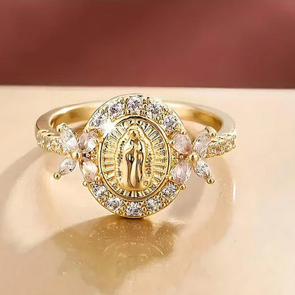 Elegant Virgin Mary Emblem Ring