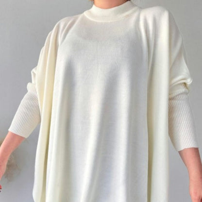 Women's Mock Neck Batwing Sleeves Slit Tops