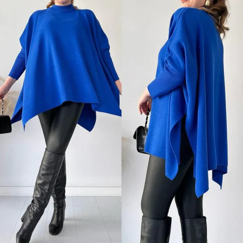 Women's Mock Neck Batwing Sleeves Slit Tops
