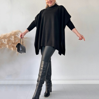 Women's Mock Neck Batwing Sleeves Slit Tops