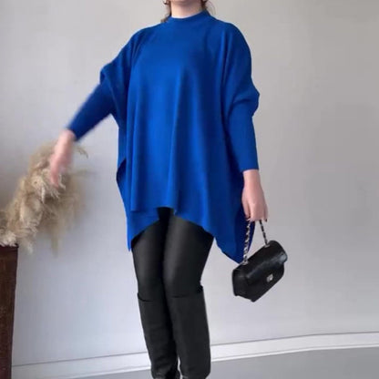 Women's Mock Neck Batwing Sleeves Slit Tops