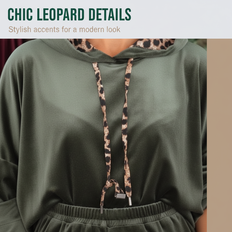 Women's Leopard Accent Velour Hoodie & Pants Set