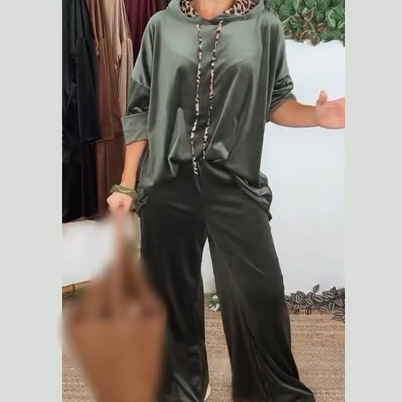 Women's Leopard Accent Velour Hoodie & Pants Set