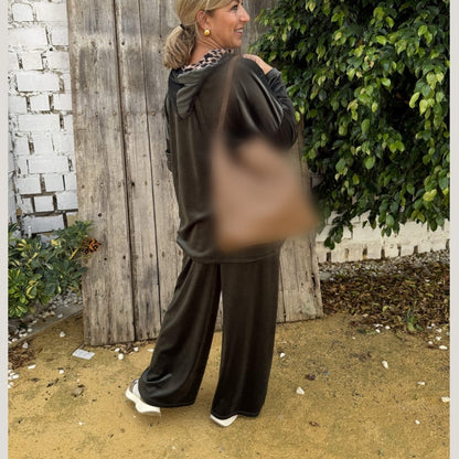 Women's Leopard Accent Velour Hoodie & Pants Set