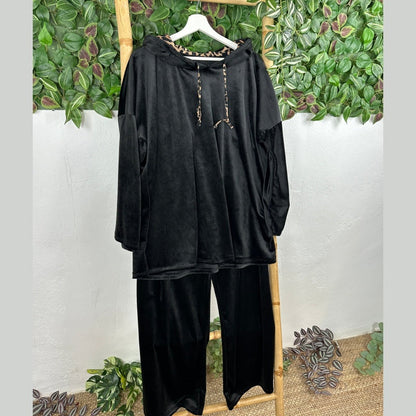 Women's Leopard Accent Velour Hoodie & Pants Set