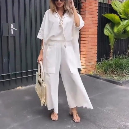 Women's Oversized Shirt & Wide-Leg Pants Casual Set