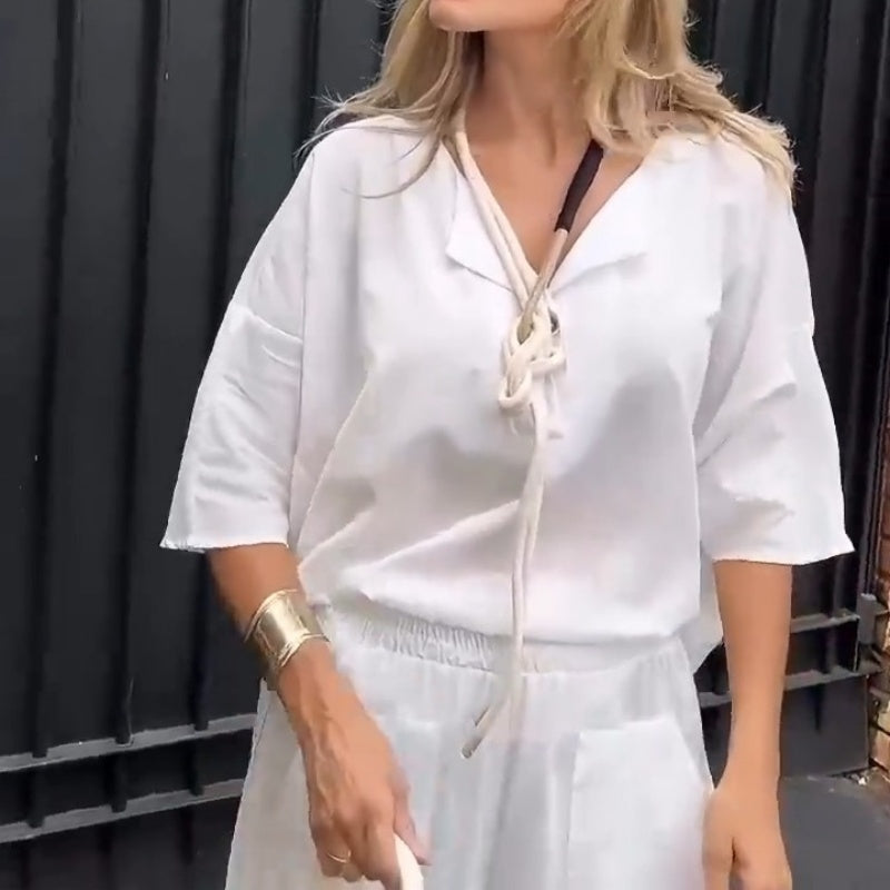 Women's Oversized Shirt & Wide-Leg Pants Casual Set