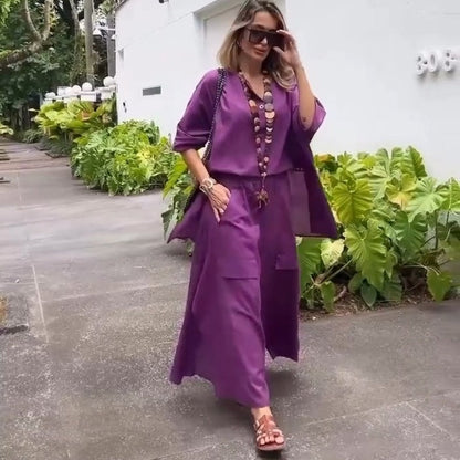 Women's Oversized Shirt & Wide-Leg Pants Casual Set