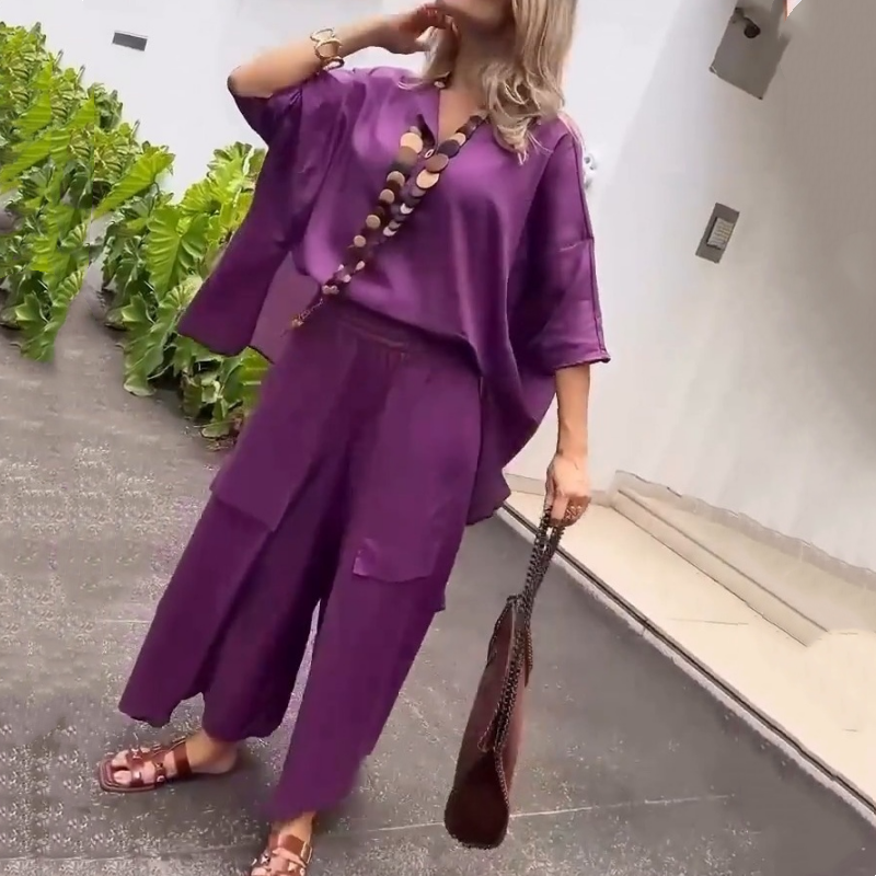 Women's Oversized Shirt & Wide-Leg Pants Casual Set