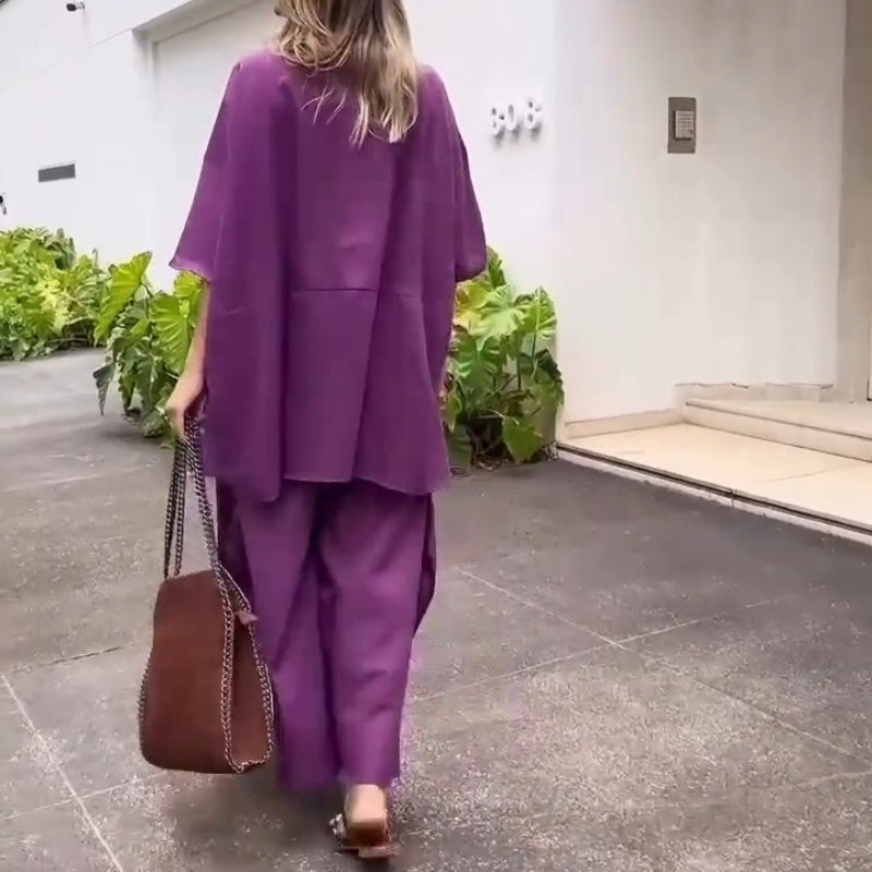 Women's Oversized Shirt & Wide-Leg Pants Casual Set