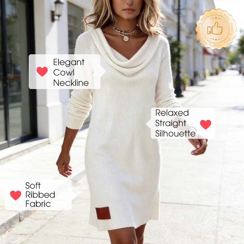 Women's Long Sleeve Cowl-Neck Knit Dress