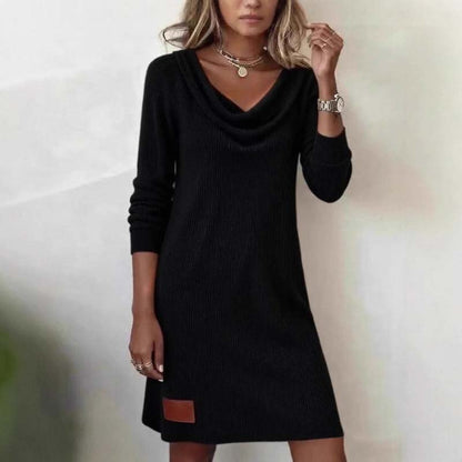 Women's Long Sleeve Cowl-Neck Knit Dress