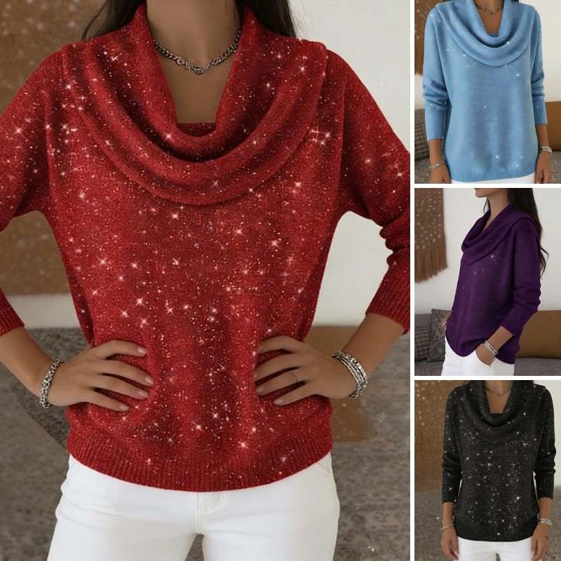 Sparkle Cowl Neck Long Sleeve Top