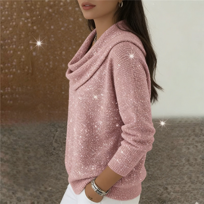 Sparkle Cowl Neck Long Sleeve Top
