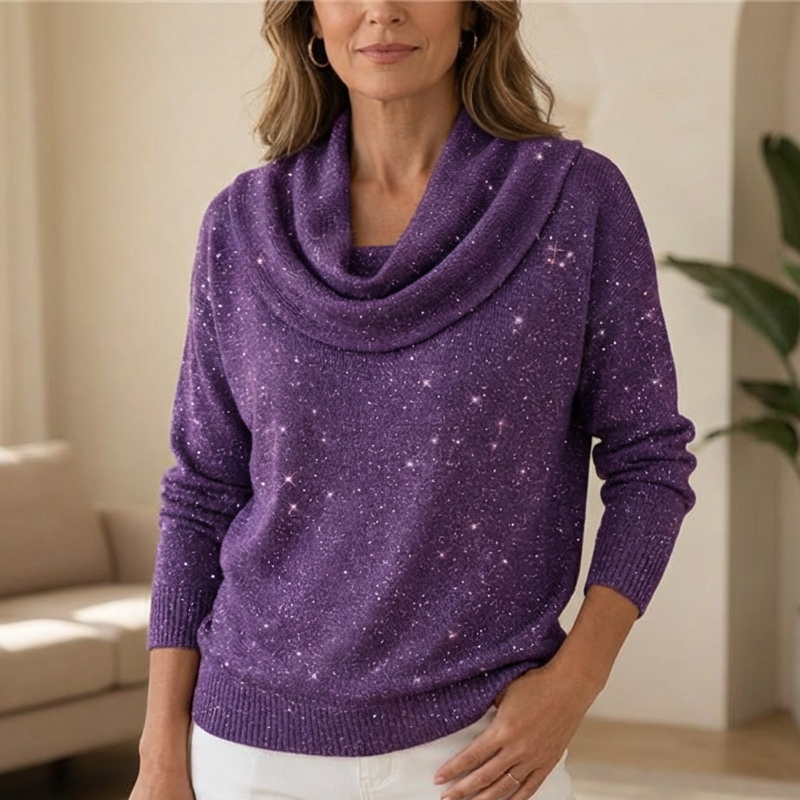 Sparkle Cowl Neck Long Sleeve Top