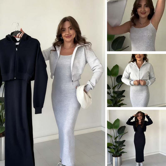 Women’s Stylish Jacket & Spaghetti Strap Dress 2-Piece Set