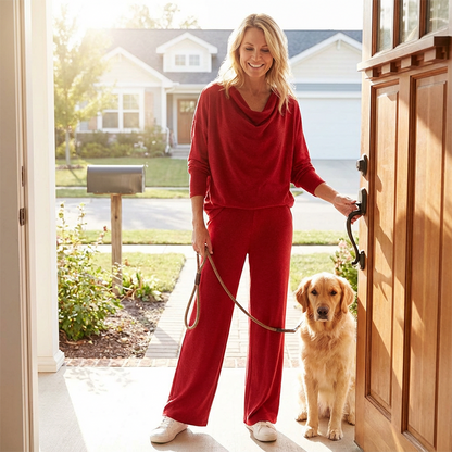 Women's Cowl Neck Long Sleeve Top & Pants 2-Piece Set