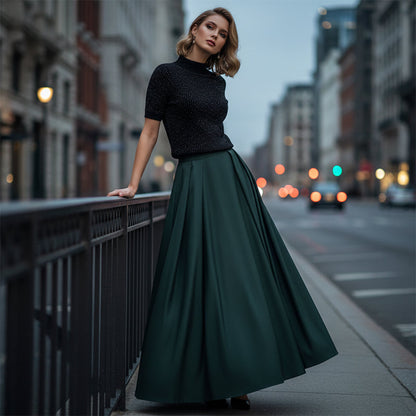 Elegant High-Neck Rhinestone Sweater & A-Line Skirt Set