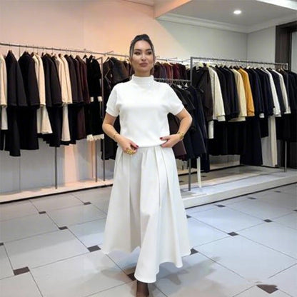 Elegant High-Neck Rhinestone Sweater & A-Line Skirt Set