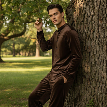 Men's Casual Button-Up Shirt and Pants Set