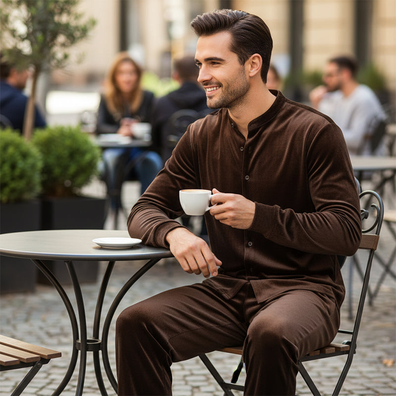 Men's Casual Button-Up Shirt and Pants Set