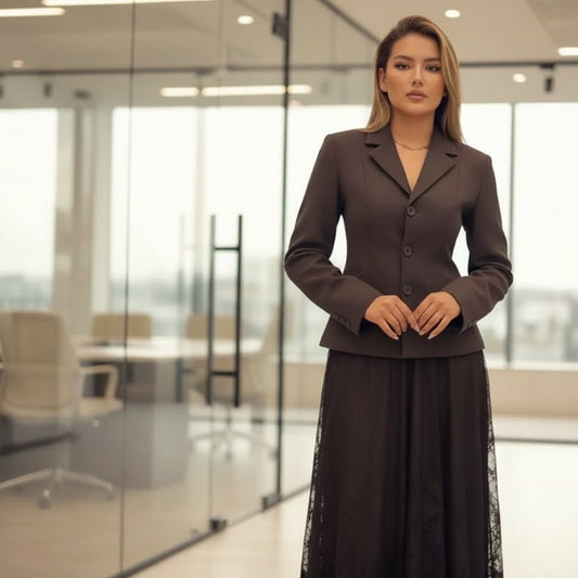 Women’s Elegant Blazer & Delicate Skirt 2-Piece Set