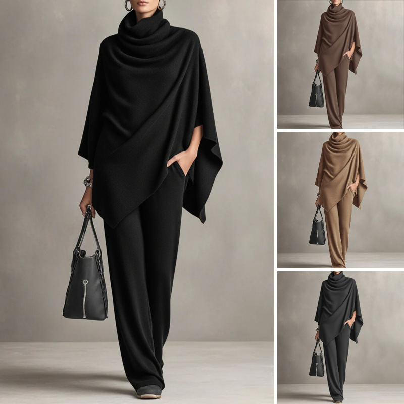 ⏳Limited-time 49% off⏰Women's Cowl Neck Cape & Wide-Leg Pants Set👚👖