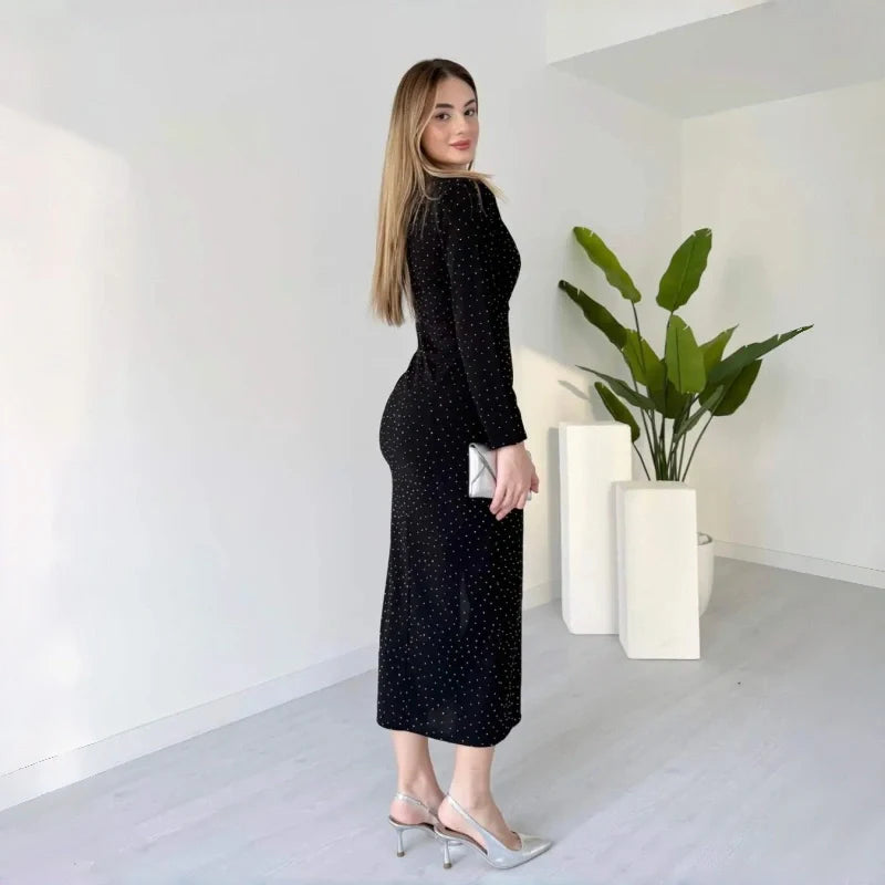 Women's Sparkle V-Neck Wrap Slit Dress