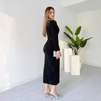 Women's Sparkle V-Neck Wrap Slit Dress