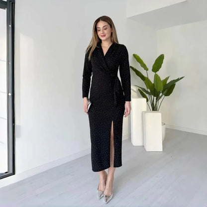 Women's Sparkle V-Neck Wrap Slit Dress