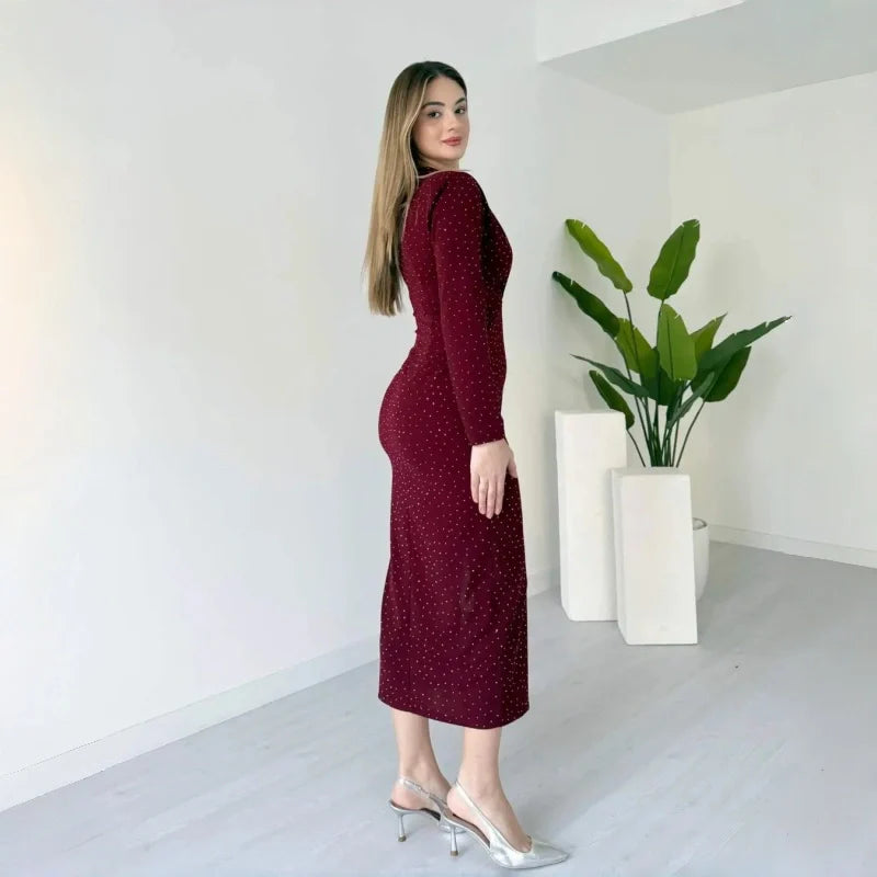 Women's Sparkle V-Neck Wrap Slit Dress