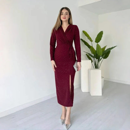 Women's Sparkle V-Neck Wrap Slit Dress