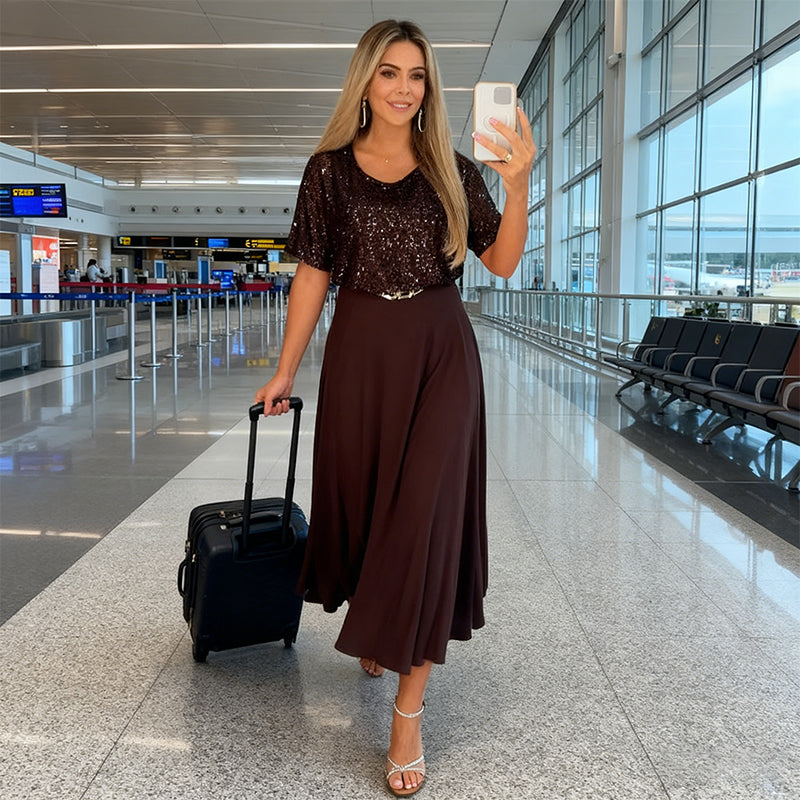 Women's High-Waist A-Line Midi Skirt