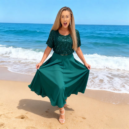 Women's High-Waist A-Line Midi Skirt