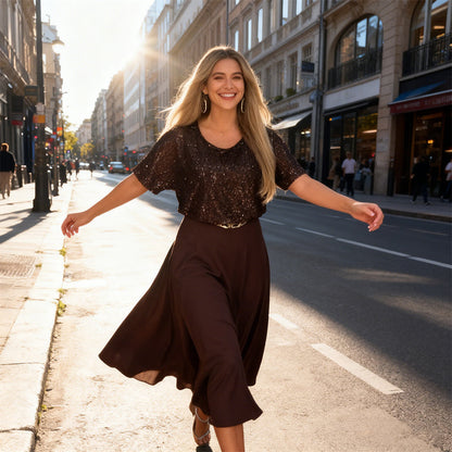 Women's High-Waist A-Line Midi Skirt