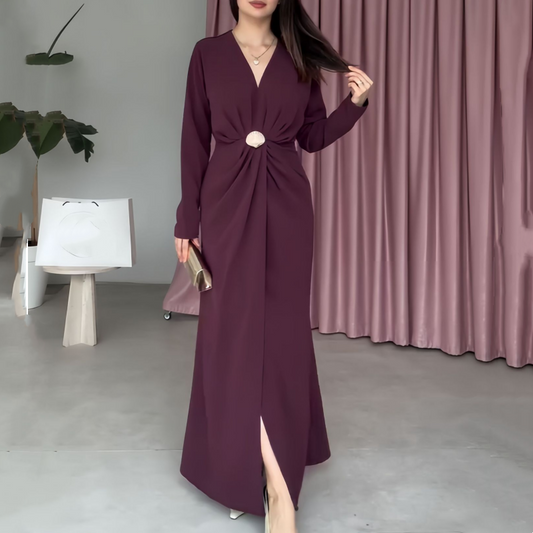 Elegant V-Neck Ruched Maxi Dress